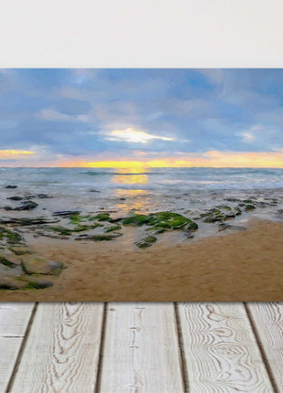 Mawgan Porth beach at sunset, Cornwall. Painting Panoramic canvas picture print