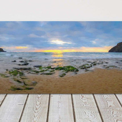 Mawgan Porth beach at sunset, Cornwall. Painting Panoramic canvas picture print
