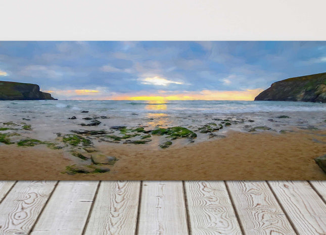 Mawgan Porth beach at sunset, Cornwall. Painting Panoramic canvas picture print