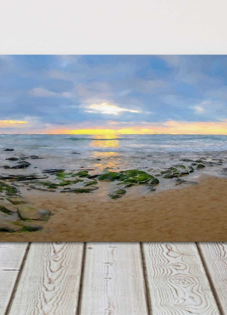 Mawgan Porth beach at sunset, Cornwall. Painting Panoramic canvas picture print