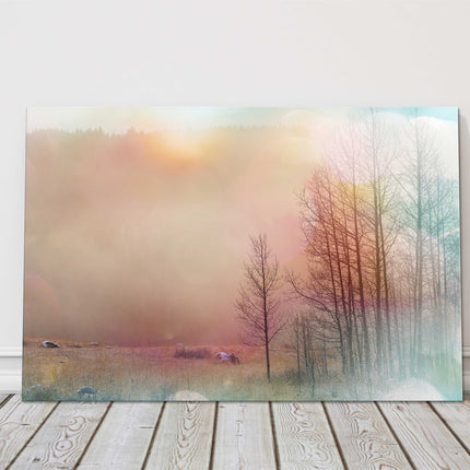 Misty woodland forest art winter scane canvas picture print landscape