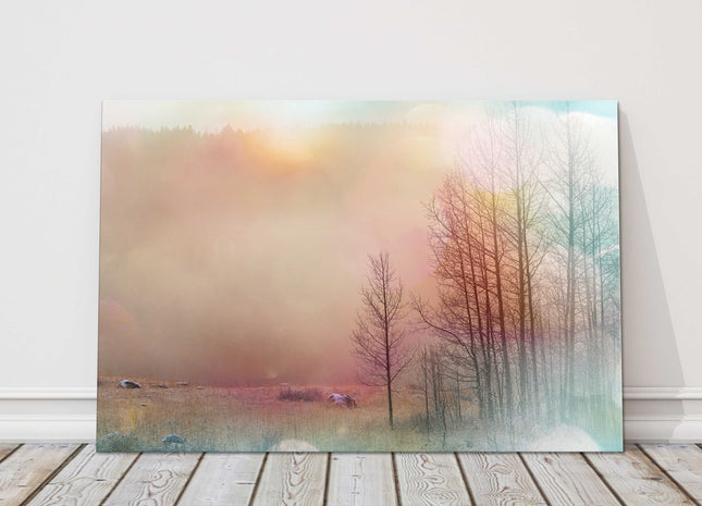 Misty woodland forest art winter scane canvas picture print landscape