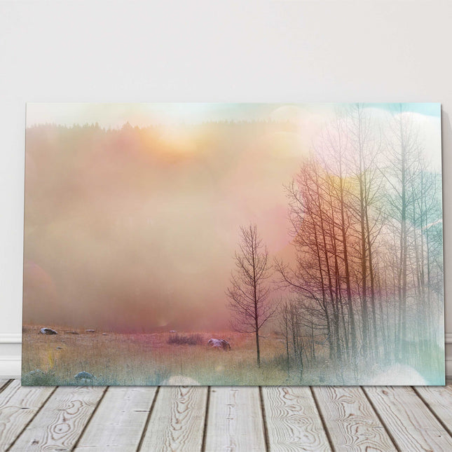 Misty woodland forest art winter scane canvas picture print landscape