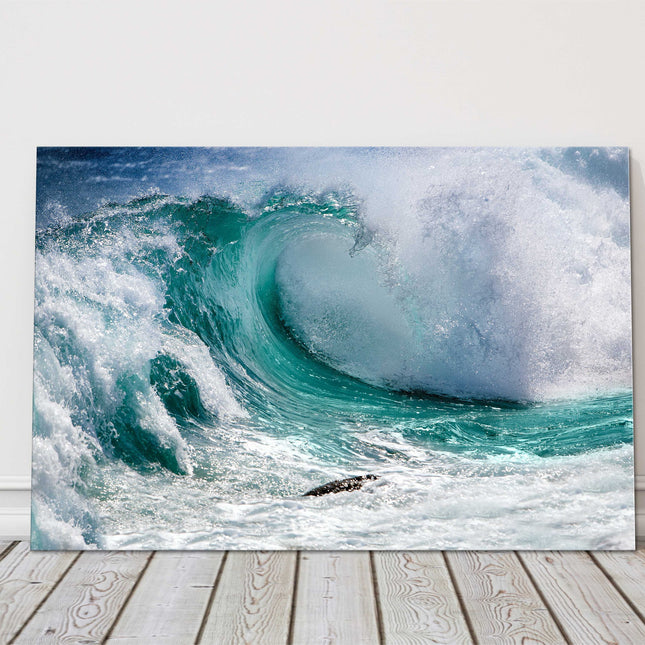 Breaking waves. In the surf. Printed as a canvas picture print.
