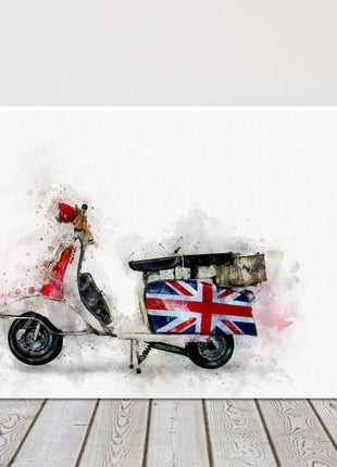 Retro moped paint style british flag red white blue canvas picture print