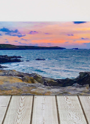 Little Fistral beach at sunset, painting panoramic canvas picture print
