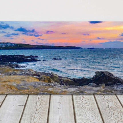 Little Fistral beach at sunset, painting panoramic canvas picture print
