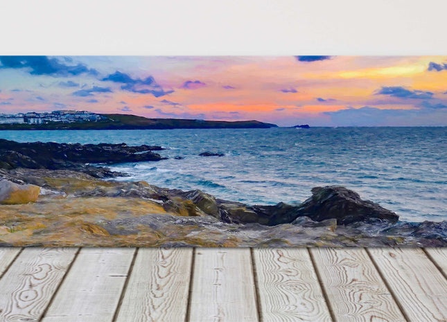 Little Fistral beach at sunset, painting panoramic canvas picture print