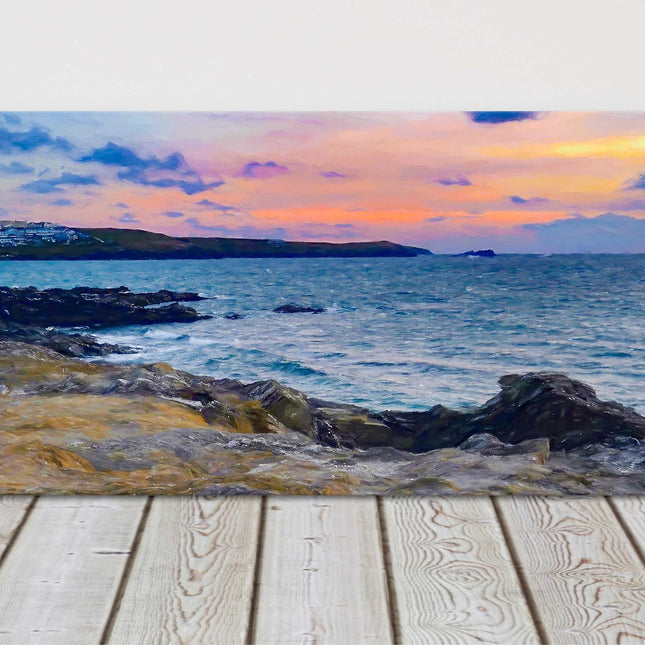 Little Fistral beach at sunset, painting panoramic canvas picture print