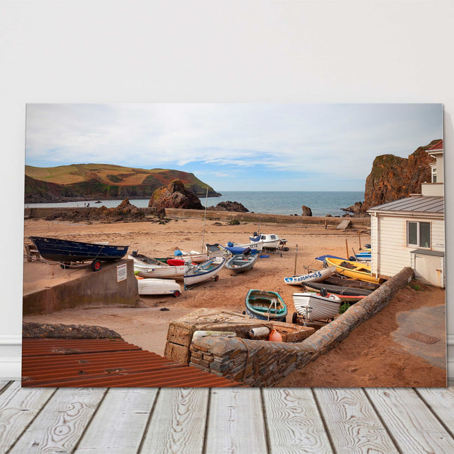 Sailing boats at Hope Cove, Devon, England. Canvas picture print