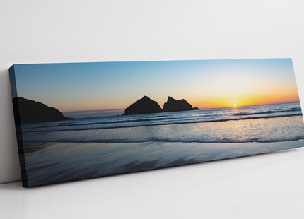 Holywell Bay beach at sunset, Cornwall. Panoramic canvas picture print.