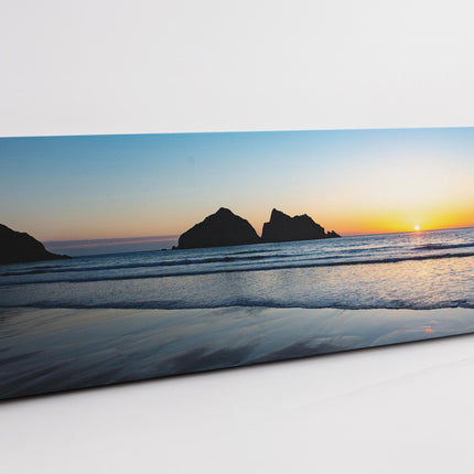 Holywell Bay beach at sunset, Cornwall. Panoramic canvas picture print.
