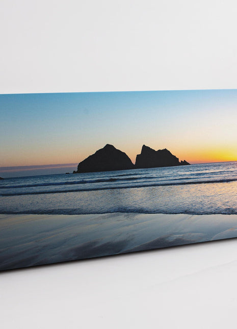 Holywell Bay beach at sunset, Cornwall. Panoramic canvas picture print.