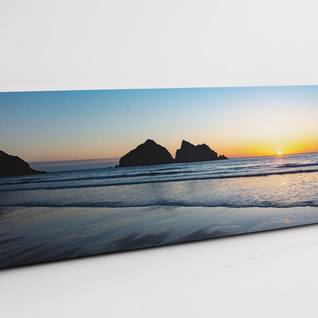 Holywell Bay beach at sunset, Cornwall. Panoramic canvas picture print.
