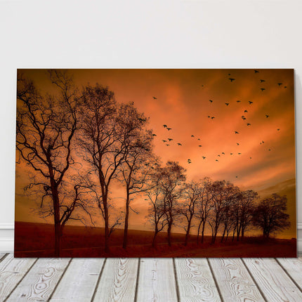 Autumn evening landscape winter trees canvas picture print