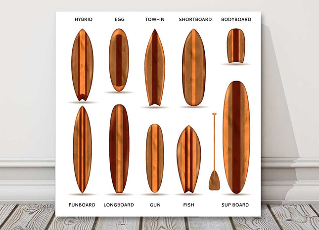 Surfboard designs on a canvas picture print different board styles