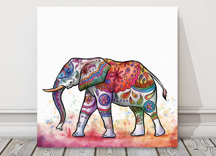 Colourful patterned elephant. Canvas picture print art modern white background