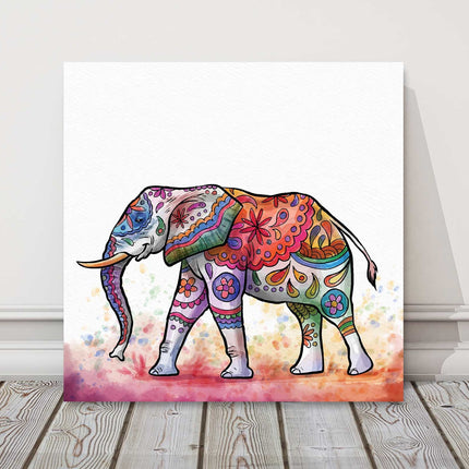 Colourful patterned elephant. Canvas picture print art modern white background