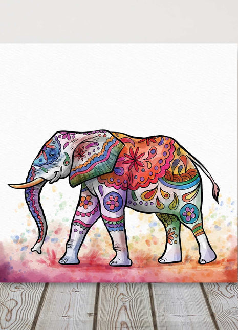 Colourful patterned elephant. Canvas picture print art modern white background