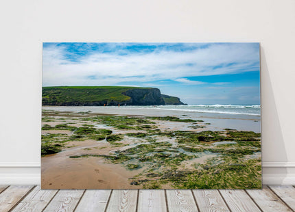 Mawgan Porth Beach low tide, Cornwall. Canvas picture print seascape