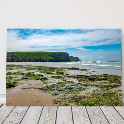 Mawgan Porth Beach low tide, Cornwall. Canvas picture print seascape