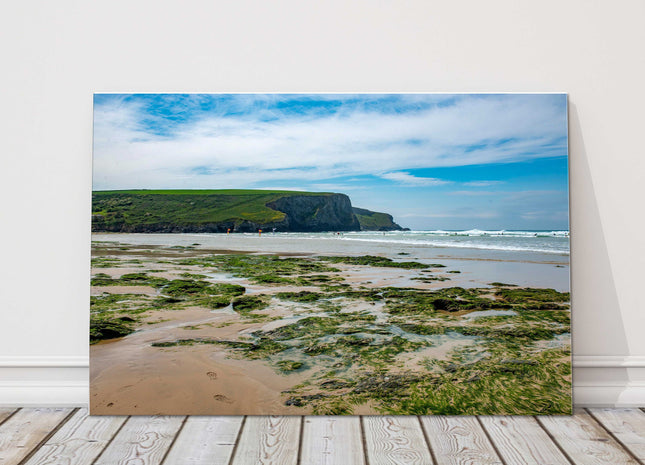 Mawgan Porth Beach low tide, Cornwall. Canvas picture print seascape