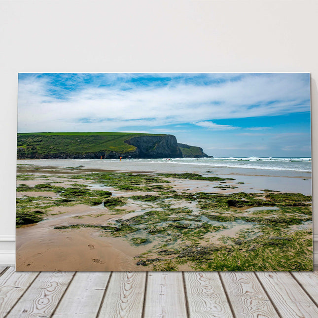 Mawgan Porth Beach low tide, Cornwall. Canvas picture print seascape