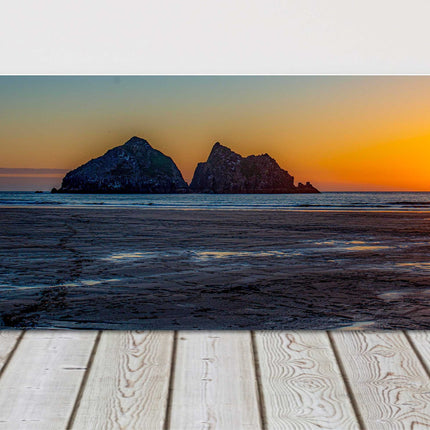 Holywell Bay at sunset, Cornwall. Gull Rock Panoramic canvas picture print