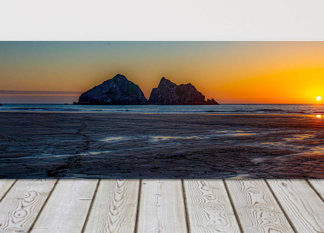 Holywell Bay at sunset, Cornwall. Gull Rock Panoramic canvas picture print