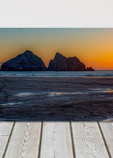 Holywell Bay at sunset, Cornwall. Gull Rock Panoramic canvas picture print