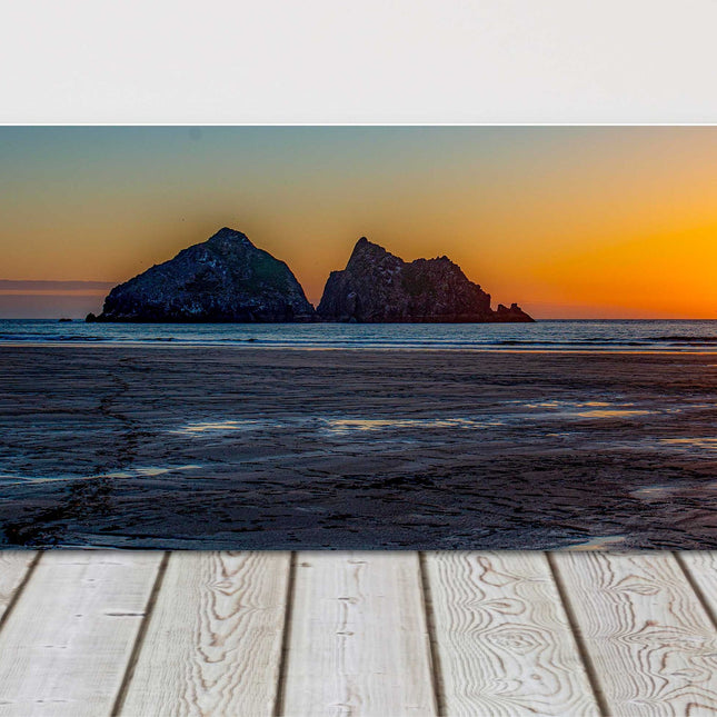 Holywell Bay at sunset, Cornwall. Gull Rock Panoramic canvas picture print