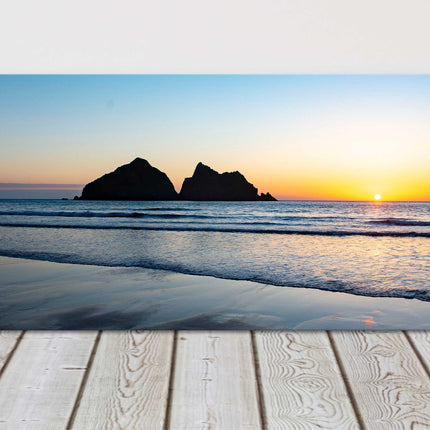 Holywell Bay beach at sunset, Cornwall. Panoramic canvas picture print.