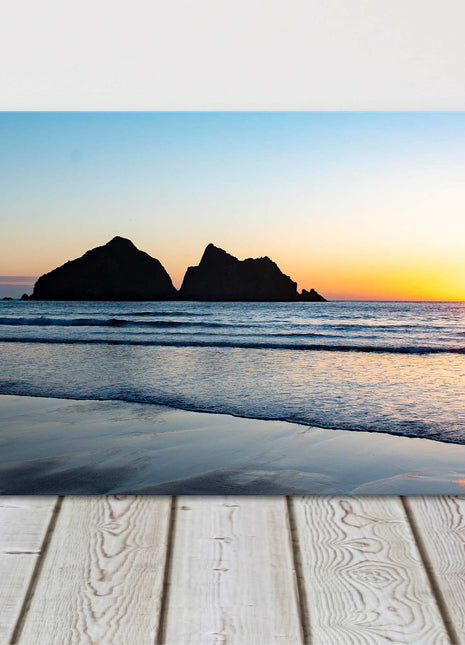 Holywell Bay beach at sunset, Cornwall. Panoramic canvas picture print.