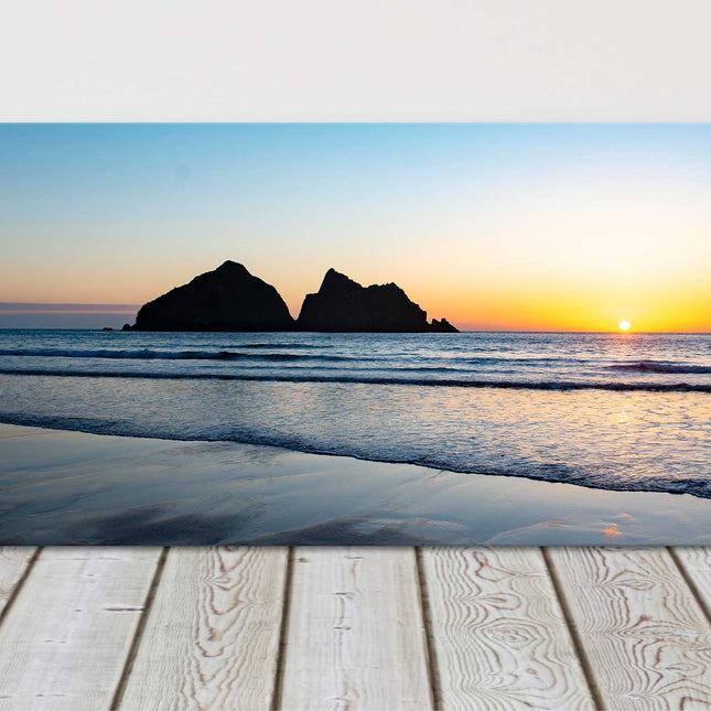 Holywell Bay beach at sunset, Cornwall. Panoramic canvas picture print.