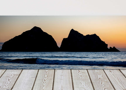 Gull Rock, Holywell Bay at sunset, Cornwall. Panoramic canvas picture print.