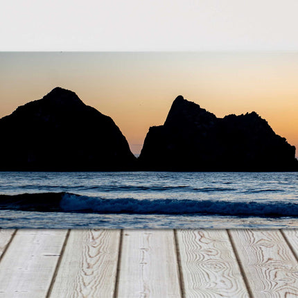 Gull Rock, Holywell Bay at sunset, Cornwall. Panoramic canvas picture print.