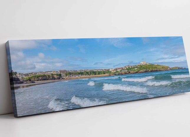 Newquay Harbour and Headland, panoramic canvas picture print. Cornwall scenery.
