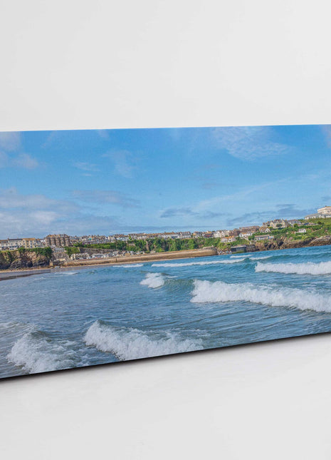 Newquay Harbour and Headland, panoramic canvas picture print. Cornwall scenery.