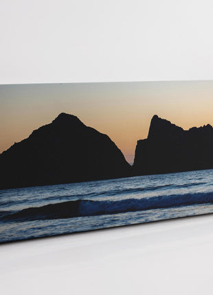 Gull Rock, Holywell Bay at sunset, Cornwall. Panoramic canvas picture print.