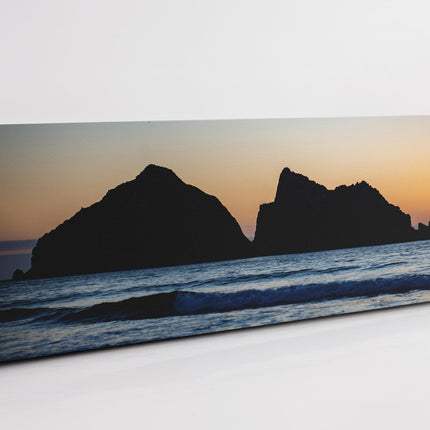 Gull Rock, Holywell Bay at sunset, Cornwall. Panoramic canvas picture print.