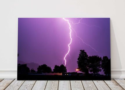Lightening strike in the night sky. Stormy image, Canvas Print.