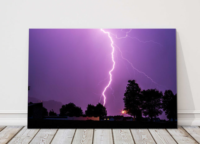 Lightening strike in the night sky. Stormy image, Canvas Print.