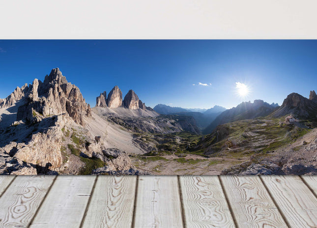 Tre Cime and Monte Paterno, Dolomites, Italy. Panoramic Canvas picture print.