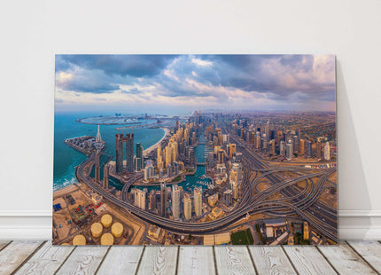 Aerial view of Dubai city. View of the Palm canvas picture print