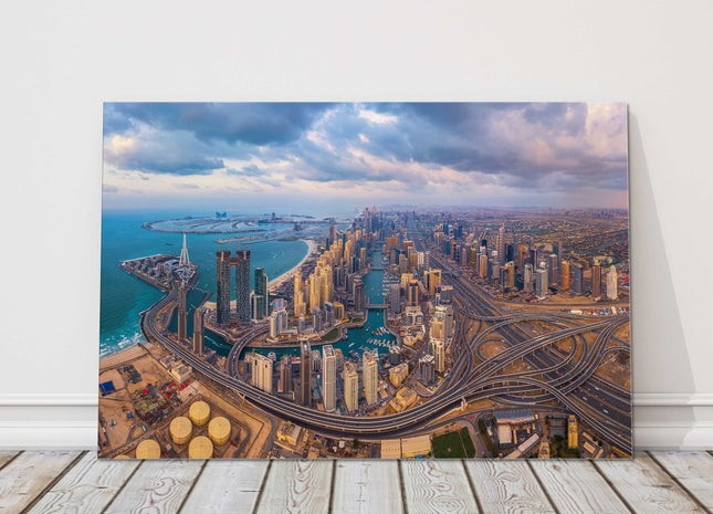 Aerial view of Dubai city. View of the Palm canvas picture print