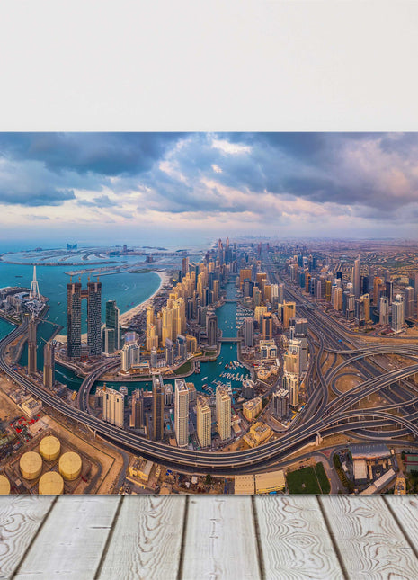 Aerial view of Dubai city. View of the Palm canvas picture print