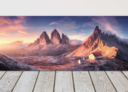Tre Cime, Dolomites,Italian Alps at sunset. Panoramic canvas picture print.
