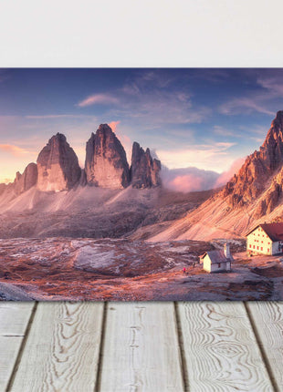 Tre Cime, Dolomites,Italian Alps at sunset. Panoramic canvas picture print.