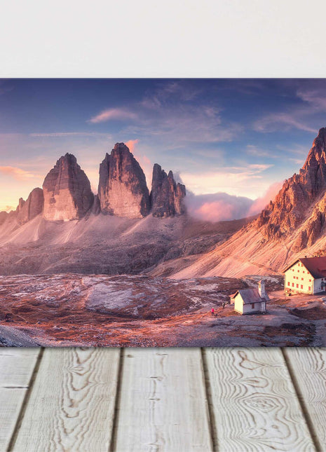 Tre Cime, Dolomites,Italian Alps at sunset. Panoramic canvas picture print.