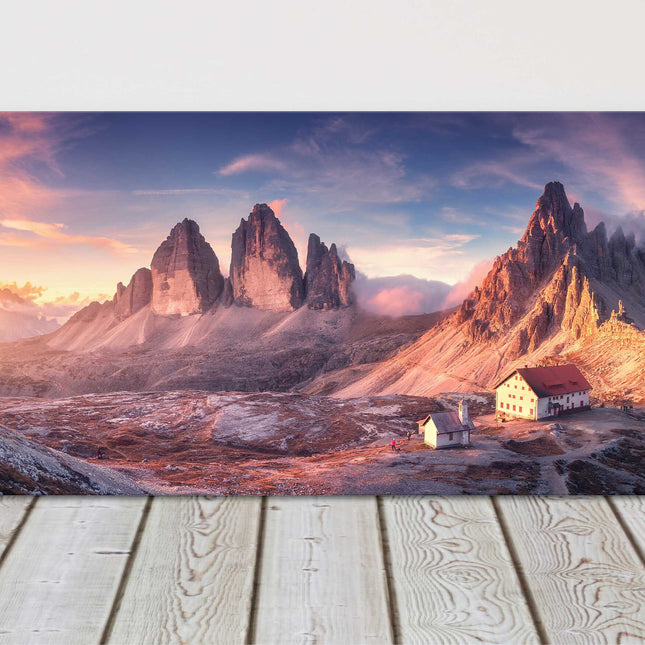 Tre Cime, Dolomites,Italian Alps at sunset. Panoramic canvas picture print.